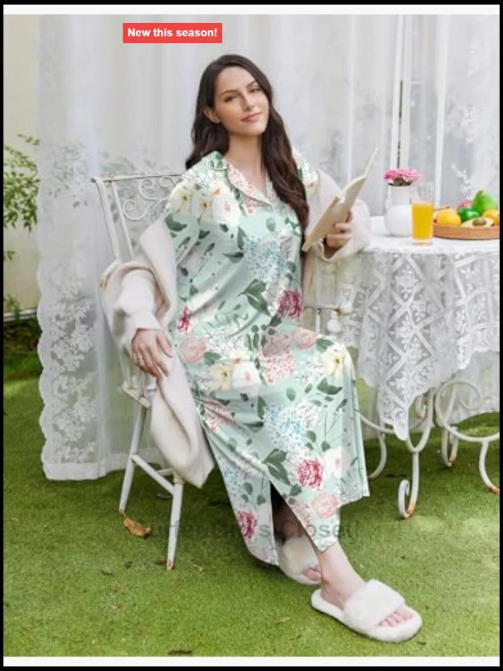 Long Sleeve Nightgown Button Down Soft Sleepwear Lounge Dress